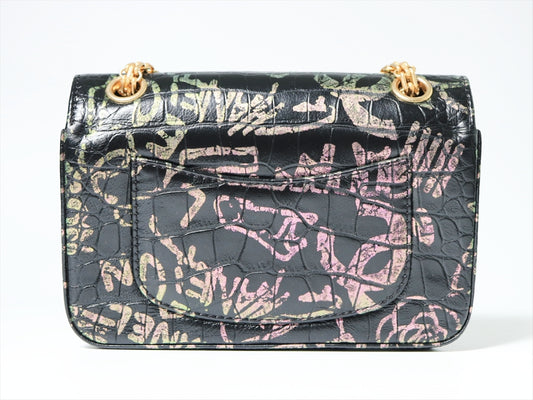 CHANEL 2.55 Graffiti Crocodile Embossed Multicolor Chain Shoulder Bag Bag with Sticker Card 28 Series Shoulder Bag
