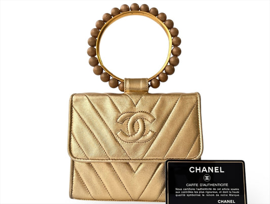 CHANEL V-Stitch Mini Party Bag Gold Chevron Cocomark Handbag