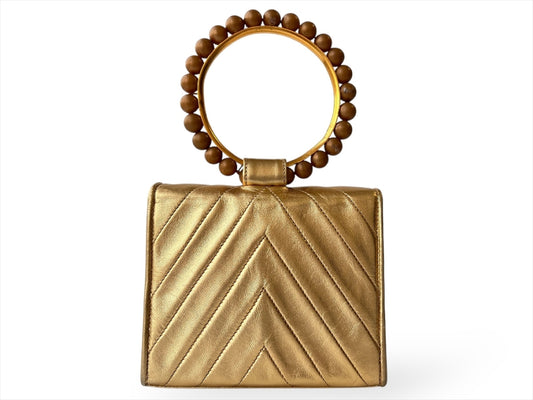 CHANEL V-Stitch Mini Party Bag Gold Chevron Cocomark Handbag