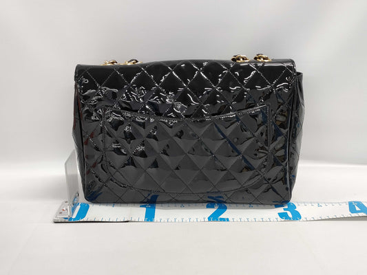CHANEL Patent Deca Matelasse SW Chain Shoulder Bag, Size 12, GD Hardware, Black