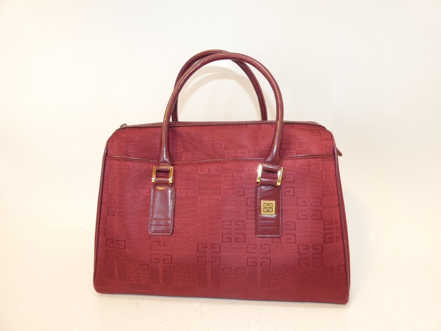 GIVENCHY Logo Bordeaux Canvas and Leather Hand Boston Bag