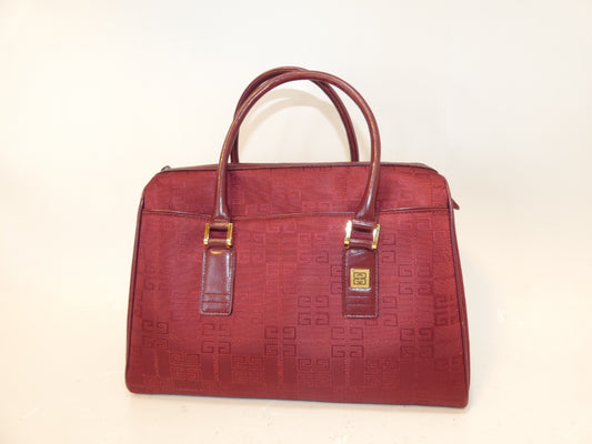 GIVENCHY Logo Bordeaux Canvas and Leather Hand Boston Bag
