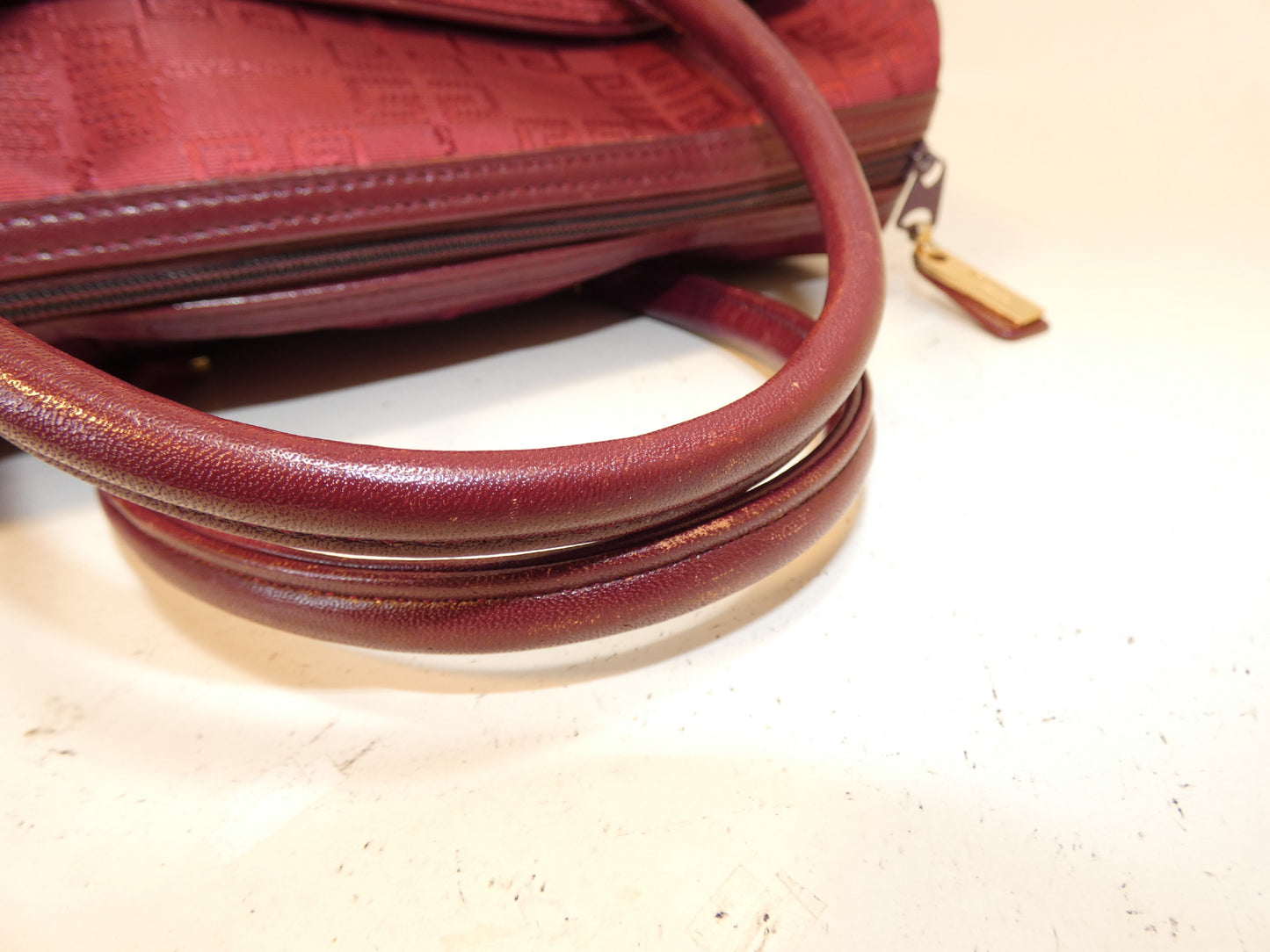GIVENCHY Logo Bordeaux Canvas and Leather Hand Boston Bag
