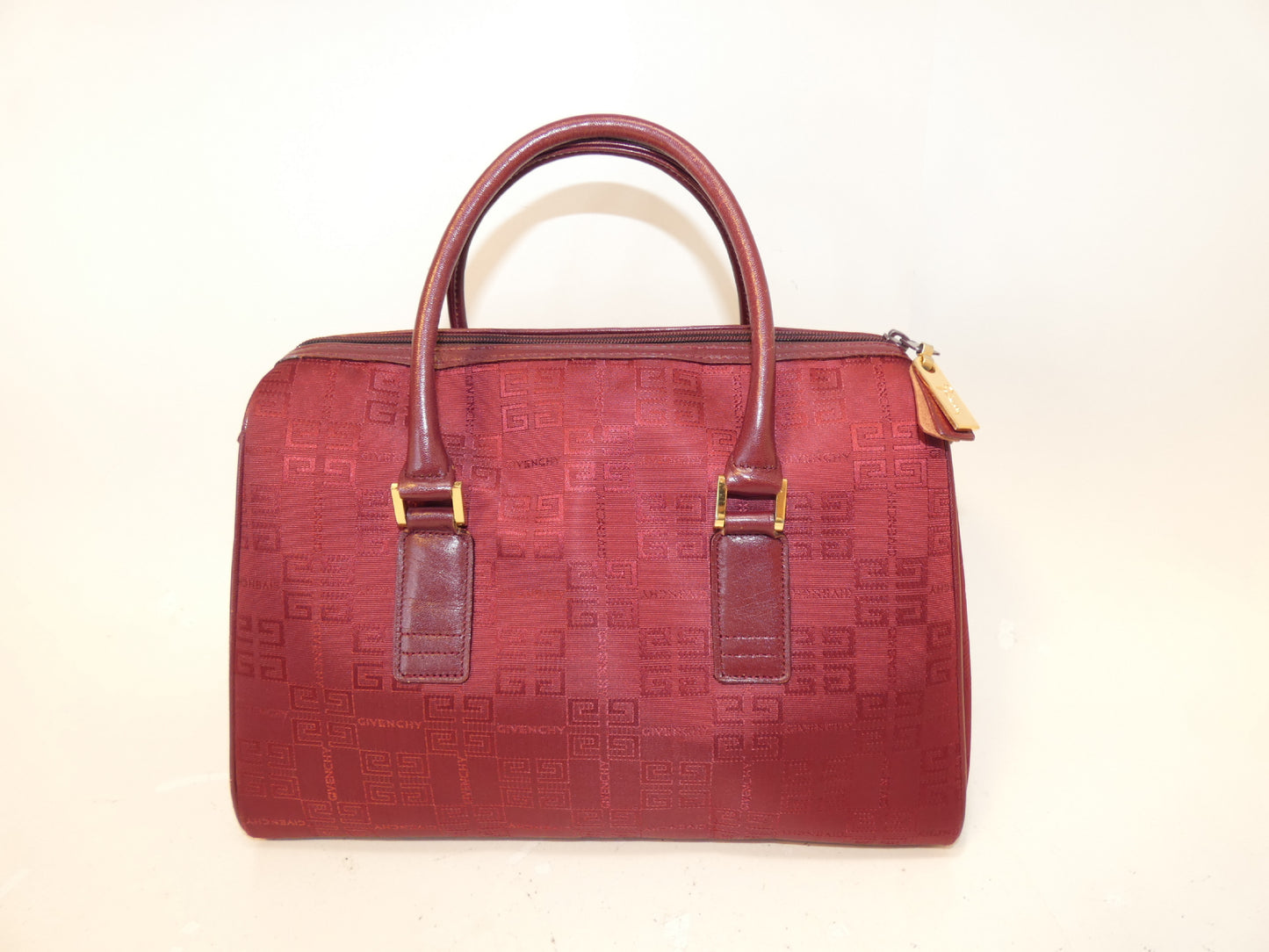 GIVENCHY Logo Bordeaux Canvas and Leather Hand Boston Bag