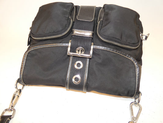 PRADA Belt Nylon Saffiano Black Shoulder Bag