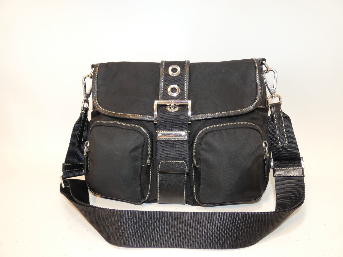 PRADA Belt Nylon Saffiano Black Shoulder Bag