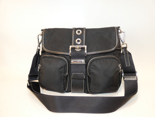 PRADA Belt Nylon Saffiano Black Shoulder Bag