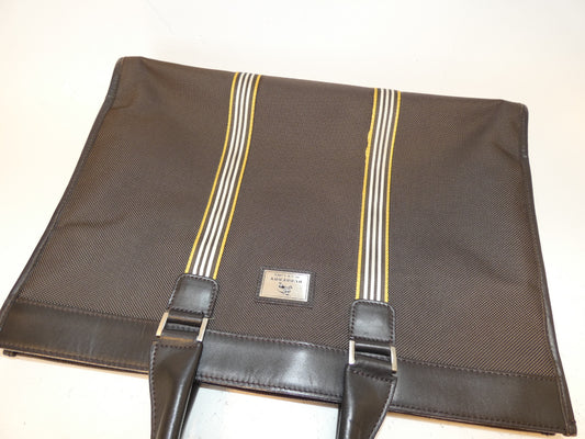 BURBERRY BLACK LABEL Striped Canvas and Leather Hand Tote Bag