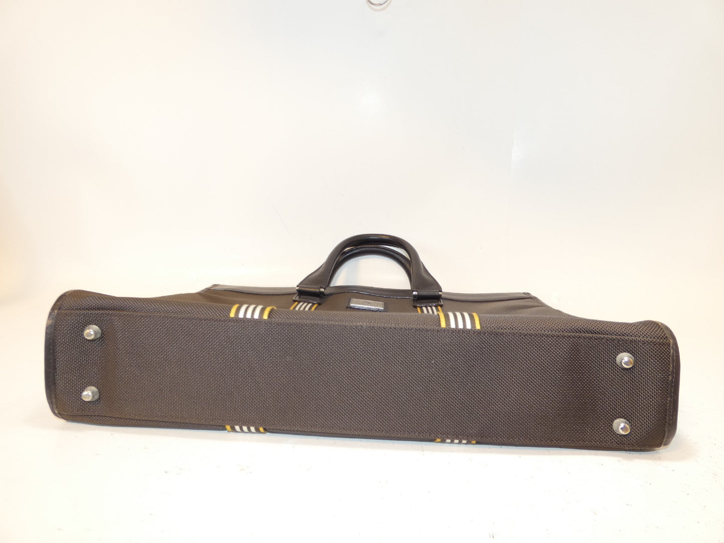 BURBERRY BLACK LABEL Striped Canvas and Leather Hand Tote Bag