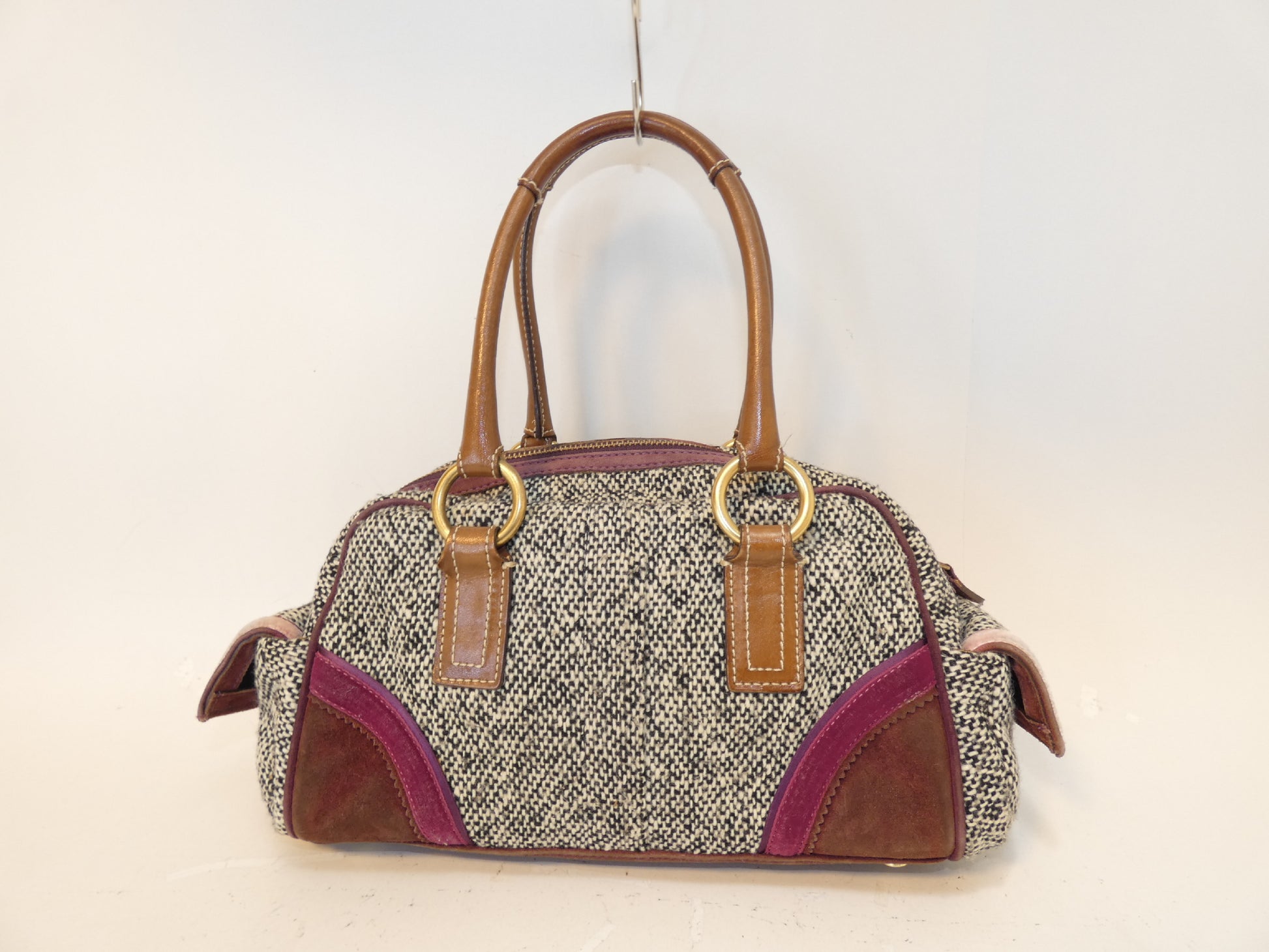COACH Ribbon Belt Turnlock Mixed Material Hand Boston Bag