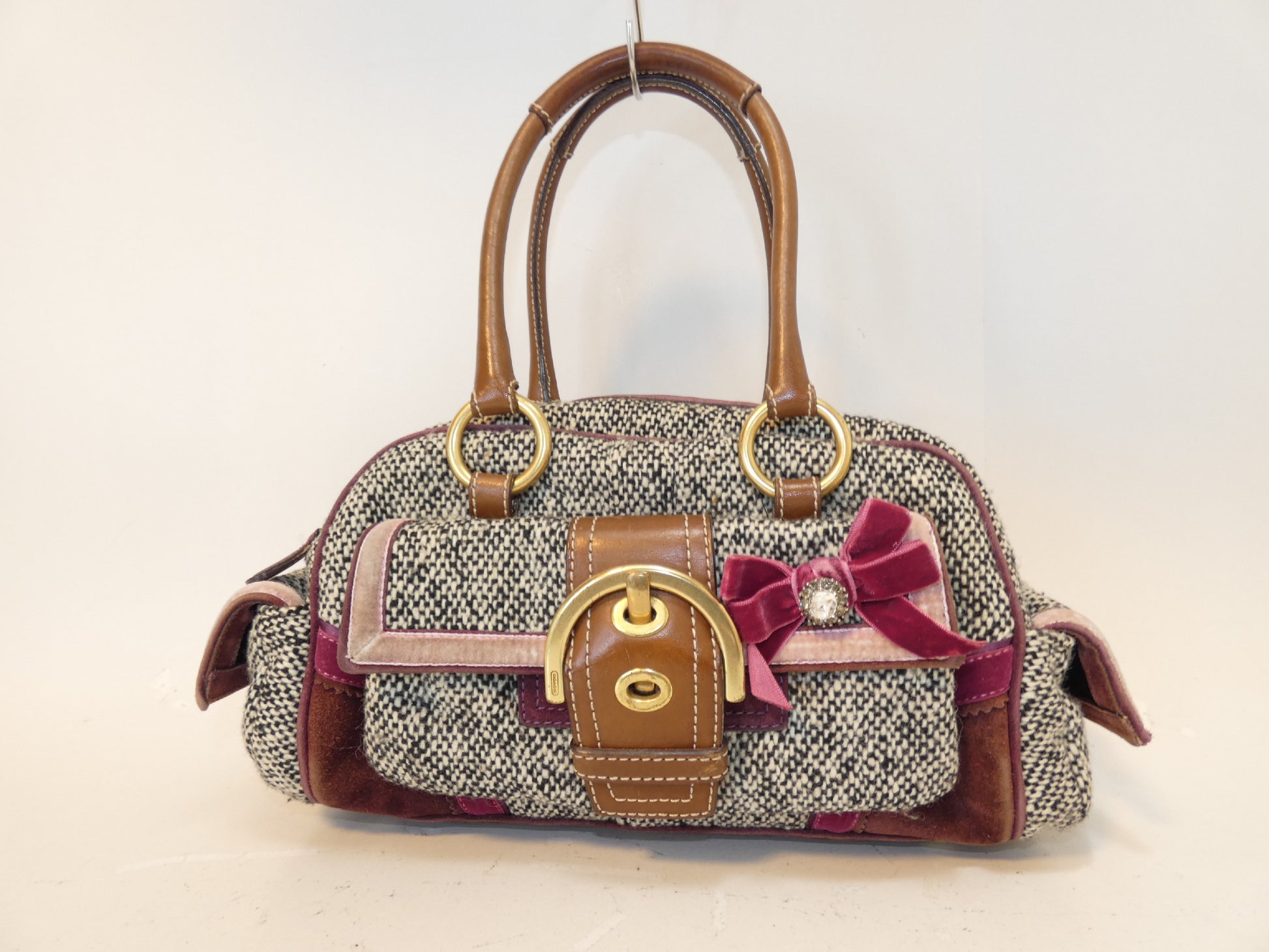 COACH Ribbon Belt Turnlock Mixed Material Hand Boston Bag