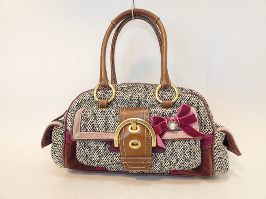 COACH Ribbon Belt Turnlock Mixed Material Hand Boston Bag