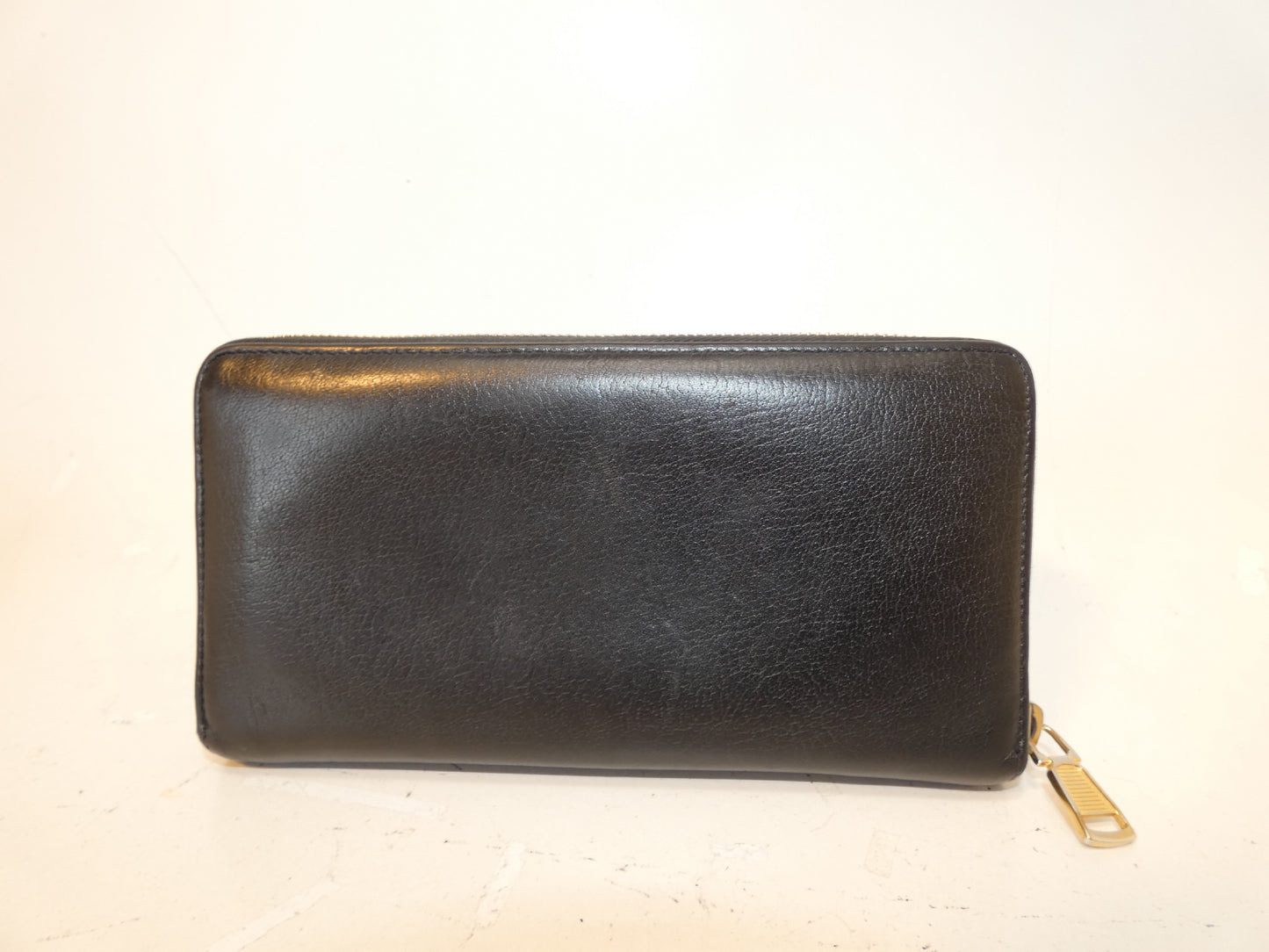 Yves Saint Laurent Front Logo Leather Black Long Wallet with Round Zipper