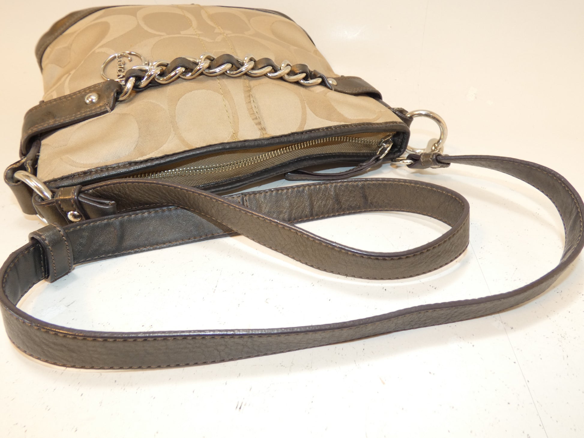 COACH Front Chain Signature Canvas and Leather Shoulder Bag