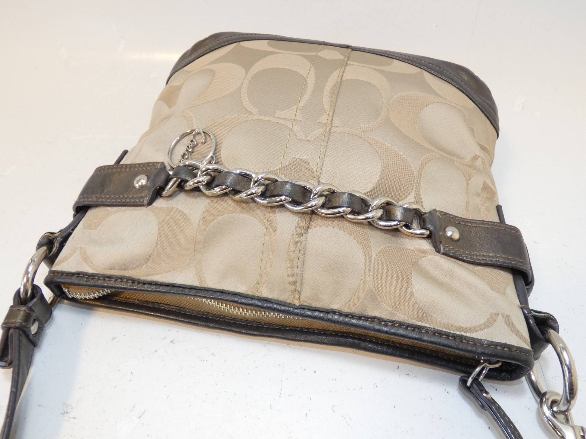 COACH Front Chain Signature Canvas and Leather Shoulder Bag