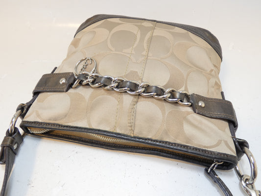 COACH Front Chain Signature Canvas and Leather Shoulder Bag