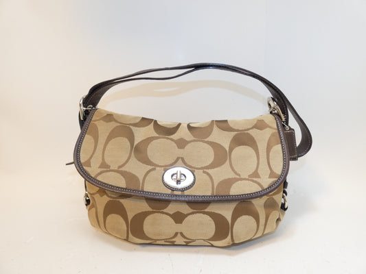 COACH Turnlock Side Belt Signature Canvas and Leather Shoulder Bag