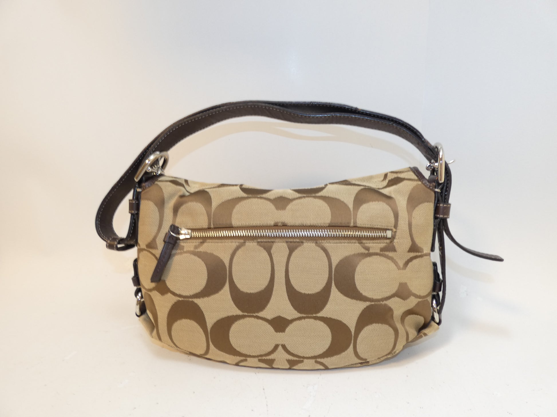COACH Turnlock Side Belt Signature Canvas and Leather Shoulder Bag