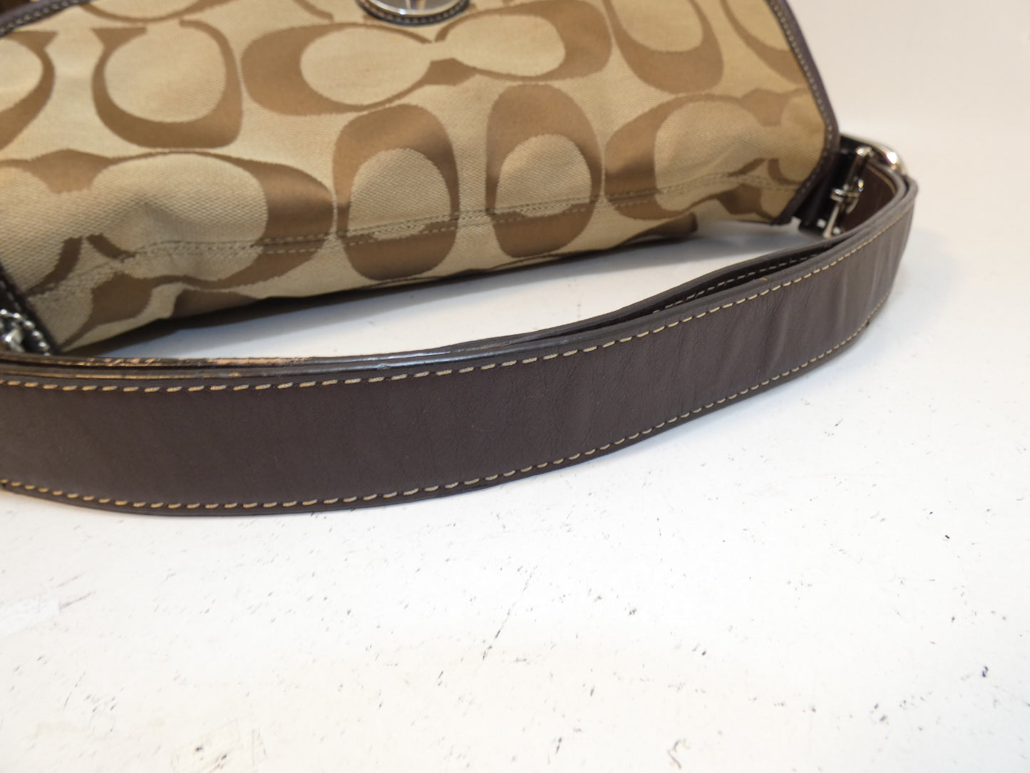 COACH Turnlock Side Belt Signature Canvas and Leather Shoulder Bag