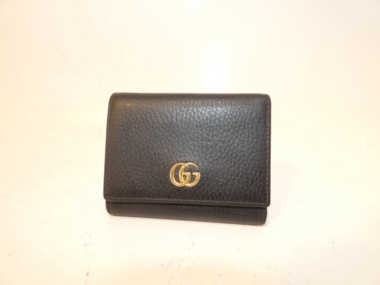 GUCCI Marmont Leather Black Double Hook Folding Wallet