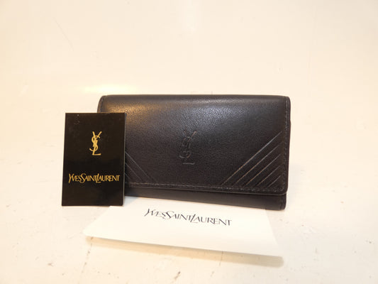 Yves Saint Laurent Logo Leather Black Key Case/Key Holder