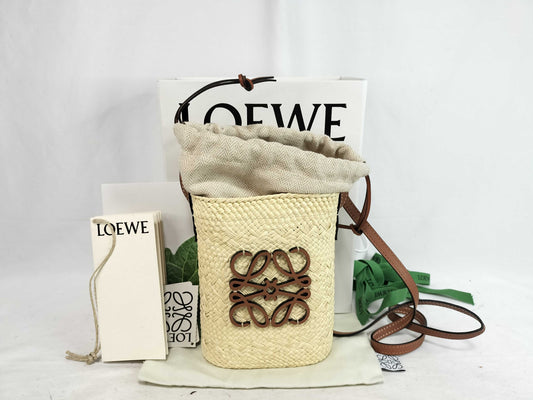 LOEWE A-Rank ≪LOEWE/Shoulder Bag≫ C630G35X05 Square Pocket Iraka Palm & Calfskin Natural Tan Shoulder Bag