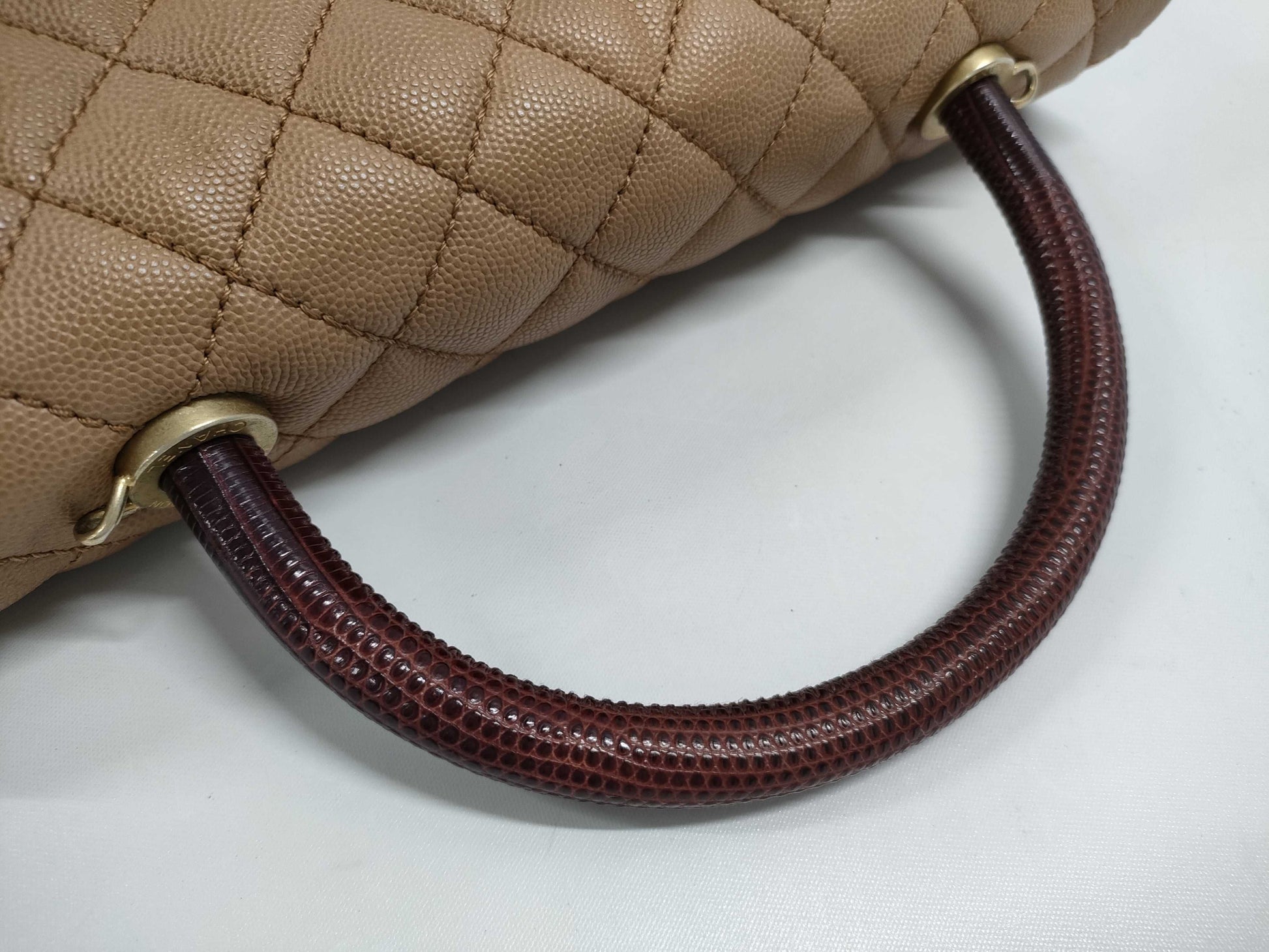 CHANEL CHANEL Handbag Large Top Handle Flap Bag / Coco Handle / Matelassé Grained Calfskin x Lizard with Matte Gold Hardware Shoulder Bag