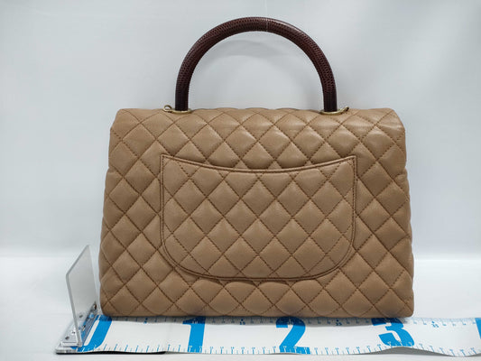 CHANEL CHANEL Handbag Large Top Handle Flap Bag / Coco Handle / Matelassé Grained Calfskin x Lizard with Matte Gold Hardware Shoulder Bag