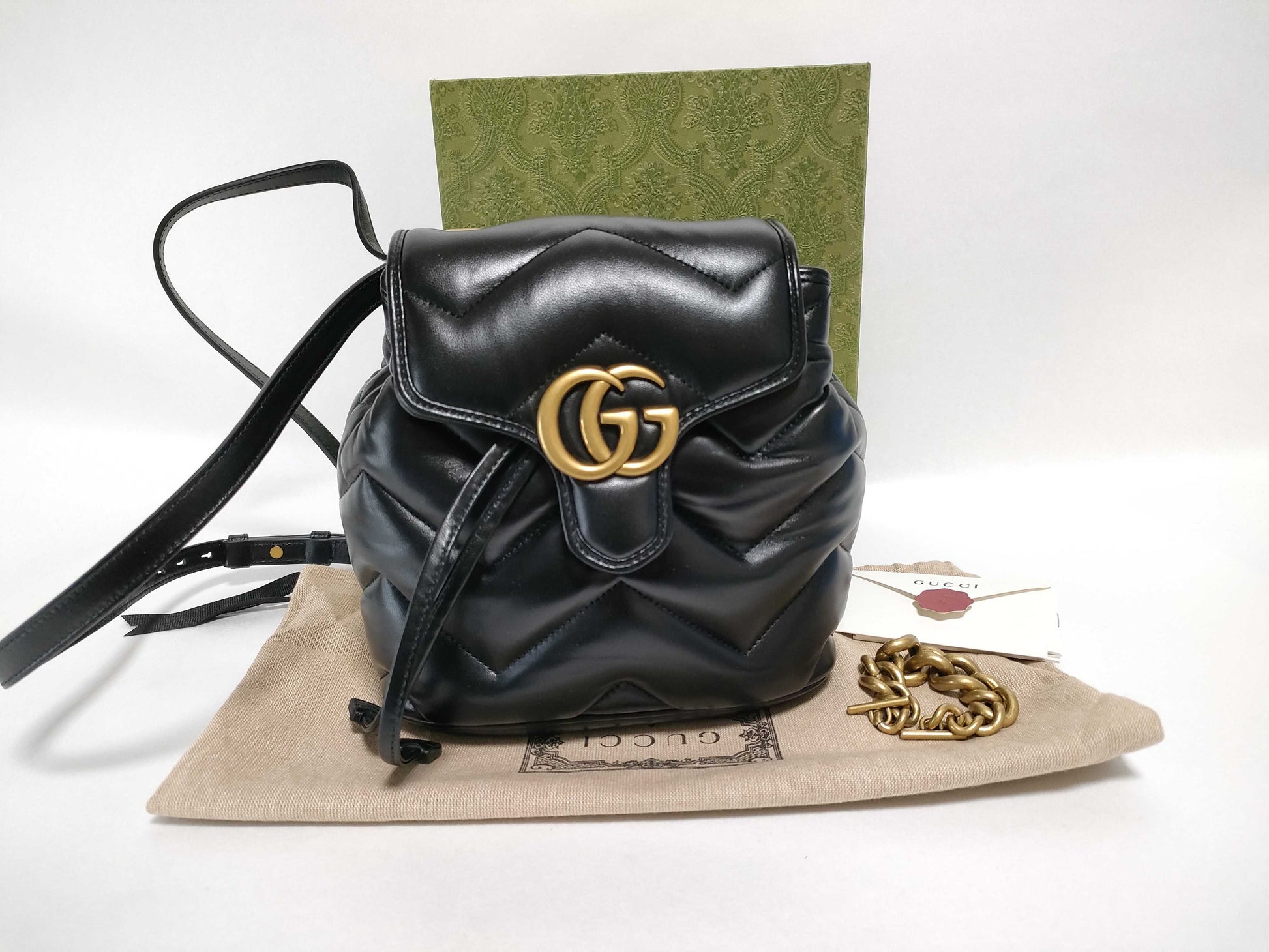 GUCCI GG Marmont Backpack, Black Leather