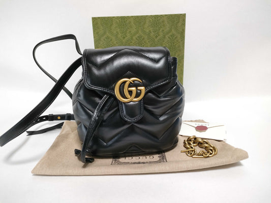 GUCCI GG Marmont Backpack, Black Leather