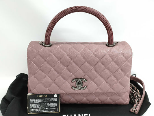 CHANEL CHANEL Handbag Large Top Handle Flap Bag / Coco Handle / Matelasse Pink Purple x Bordeaux Vintage Silver Hardware Handbag