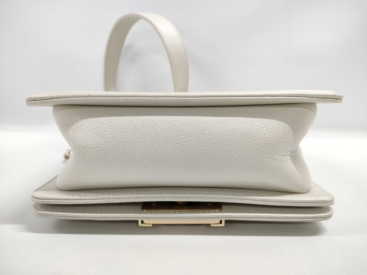 CHANEL CHANEL Boy Shoulder Bag Metallic White Caviar Skin Shoulder Bag