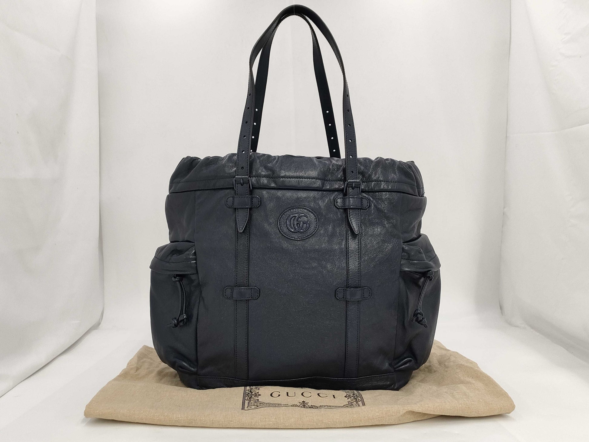 GUCCI Drawstring Tote Bag, Navy