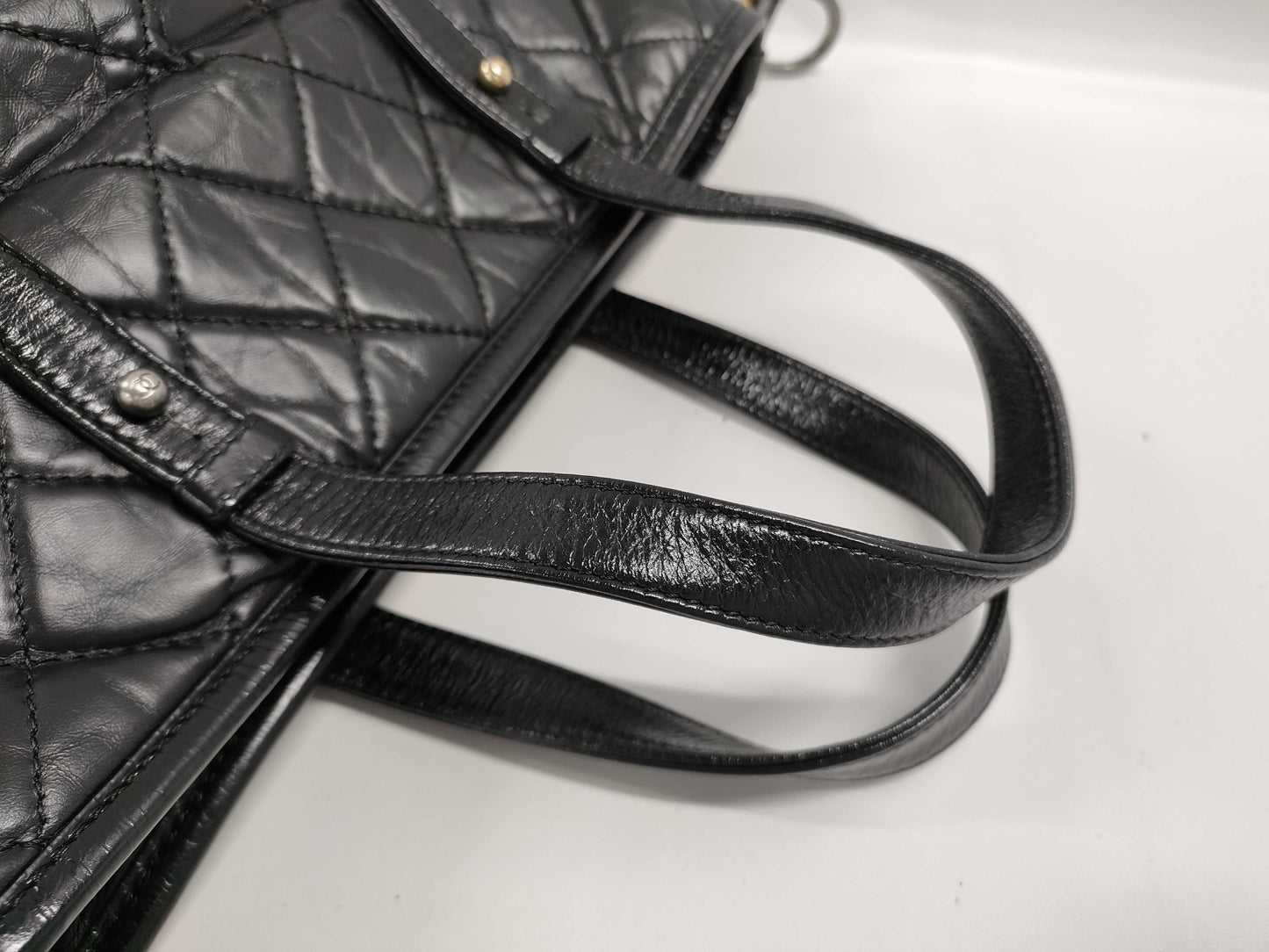CHANEL CHANEL Handbag Gabrielle de Chanel Aged Calfskin x Calfskin Vintage Silver and Gold Hardware Tote Bag