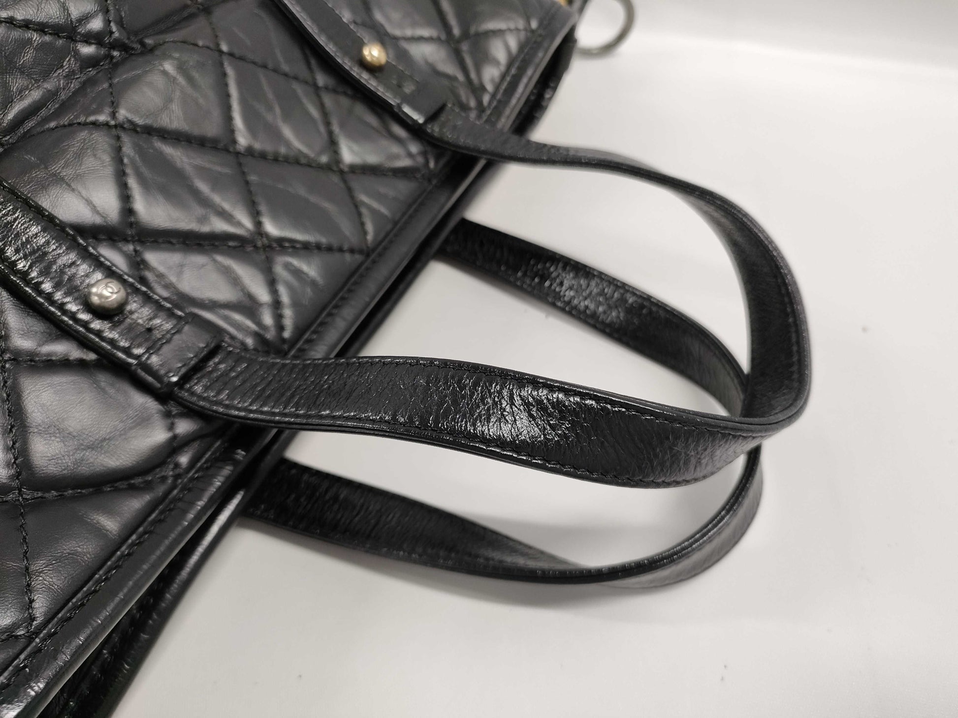 CHANEL CHANEL Handbag Gabrielle de Chanel Aged Calfskin x Calfskin Vintage Silver and Gold Hardware Tote Bag