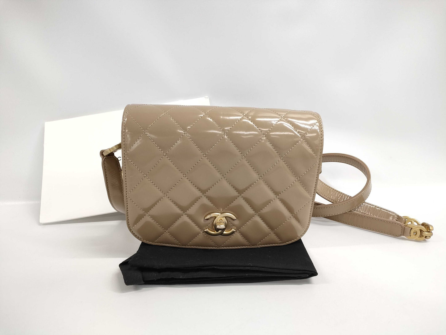CHANEL CHANEL Mini Messenger Bag in Shiny Calfskin and Suede with Vintage Gold Hardware