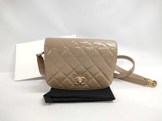 CHANEL CHANEL Mini Messenger Bag in Shiny Calfskin and Suede with Vintage Gold Hardware