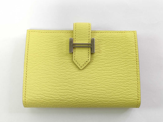 HERMES HERMES Bearn Card Case, Limoncello Chevre, W Engraved, Card Case, Pass Case, Business Card Case
