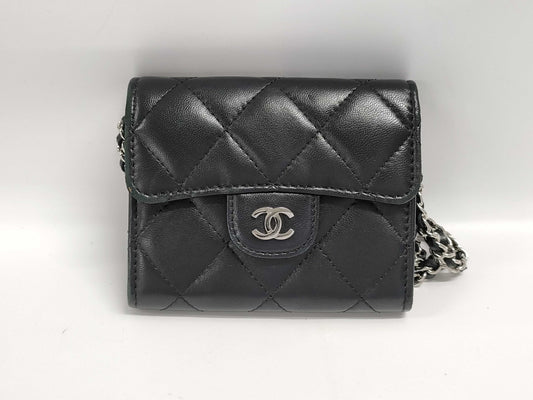 CHANEL Classic Mini Chain Wallet Matelasse AP0238 Lambskin Black Wallet