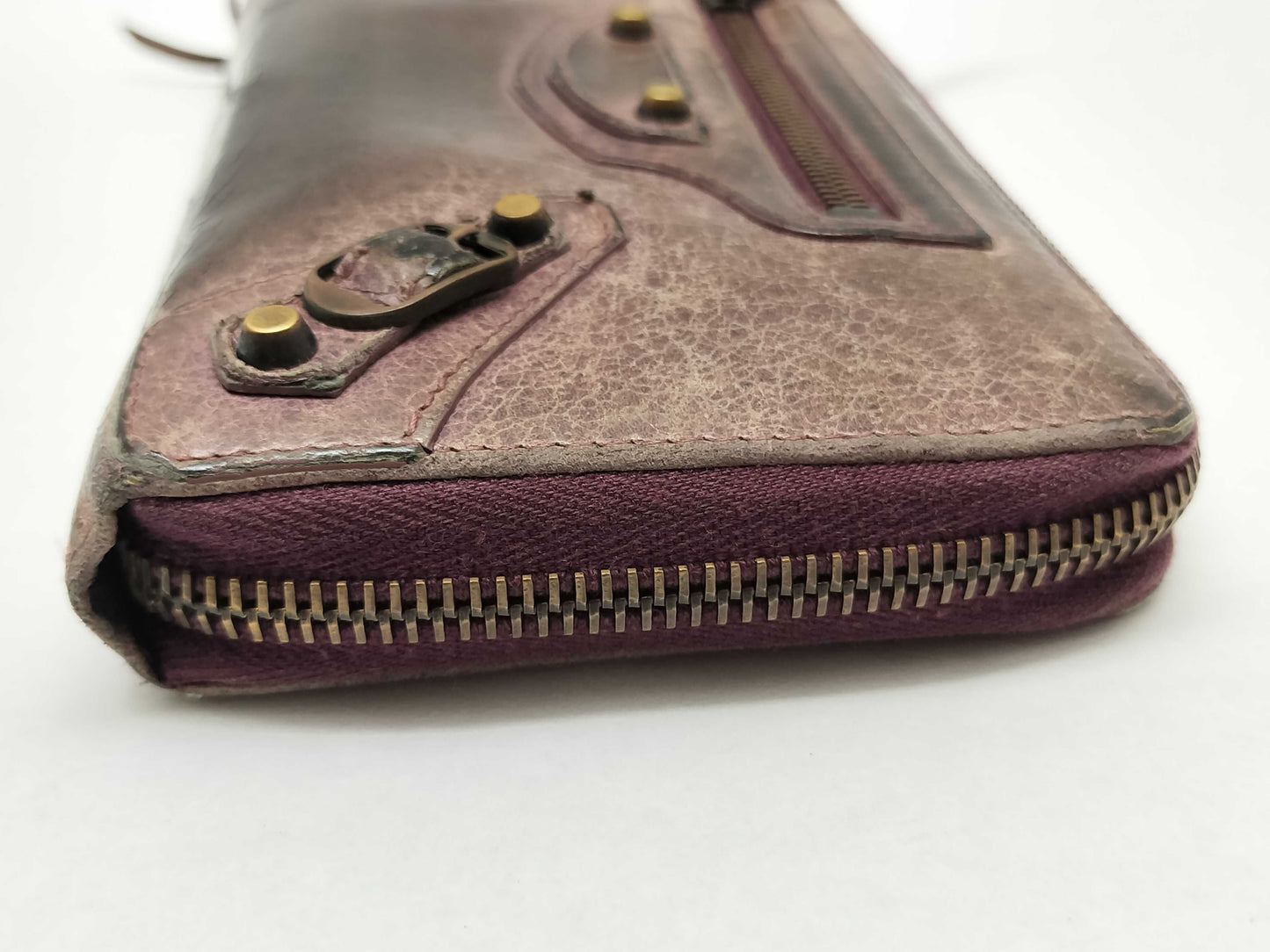 BALENCIAGA 253036 Leather Round Zip Wallet, Brown