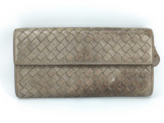 BOTTEGA VENETA Intrecciato Leather Wallet, Gray