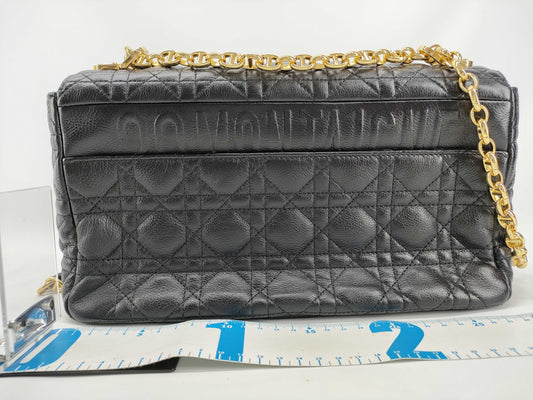 Dior Christian Dior Caro 25 Cannage Gold Hardware Chain Shoulder Bag Black Leather Shoulder Bag