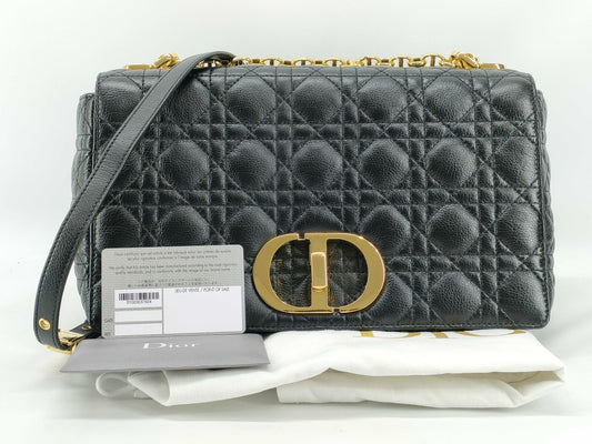 Dior Christian Dior Caro 25 Cannage Gold Hardware Chain Shoulder Bag Black Leather Shoulder Bag