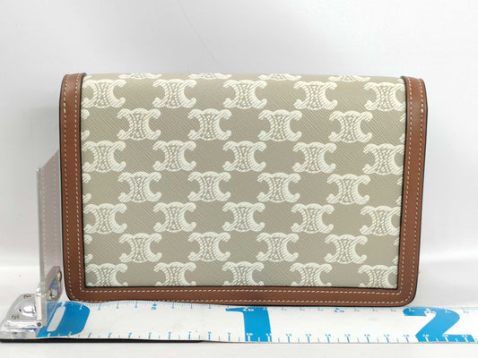 CELINE Triomphe Margot Chain Shoulder Bag, Brown x Beige. Accessories: Box, Dust Bag, Invoice, Shoulder Bag.