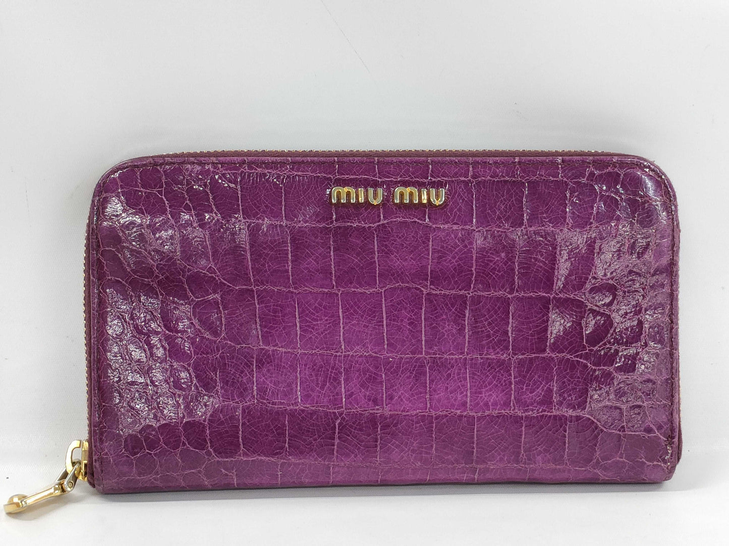Miu Miu Crocodile Embossed Leather Long Wallet Accessories: Box Wallet