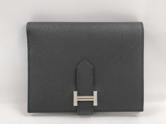HERMES Bearn Compact Epson Silver Hardware Black W Stamp Accessories: Box Wallet