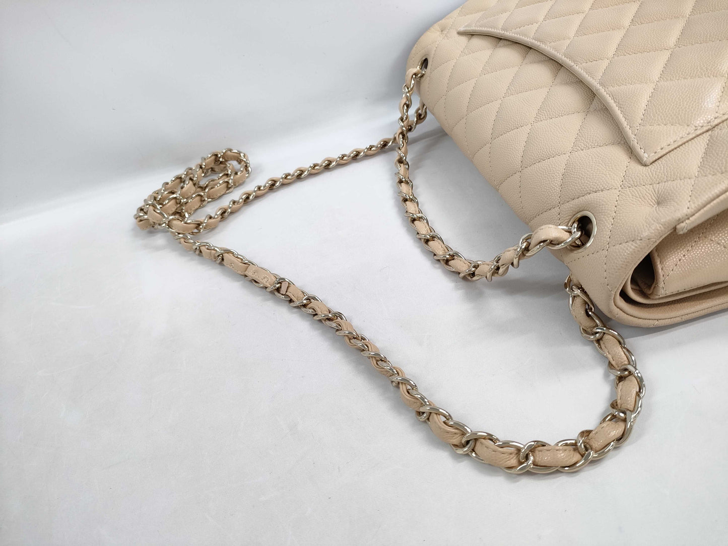 CHANEL Deca Matelasse 30 Shoulder Bag, Double Flap, Caviar Leather, Beige