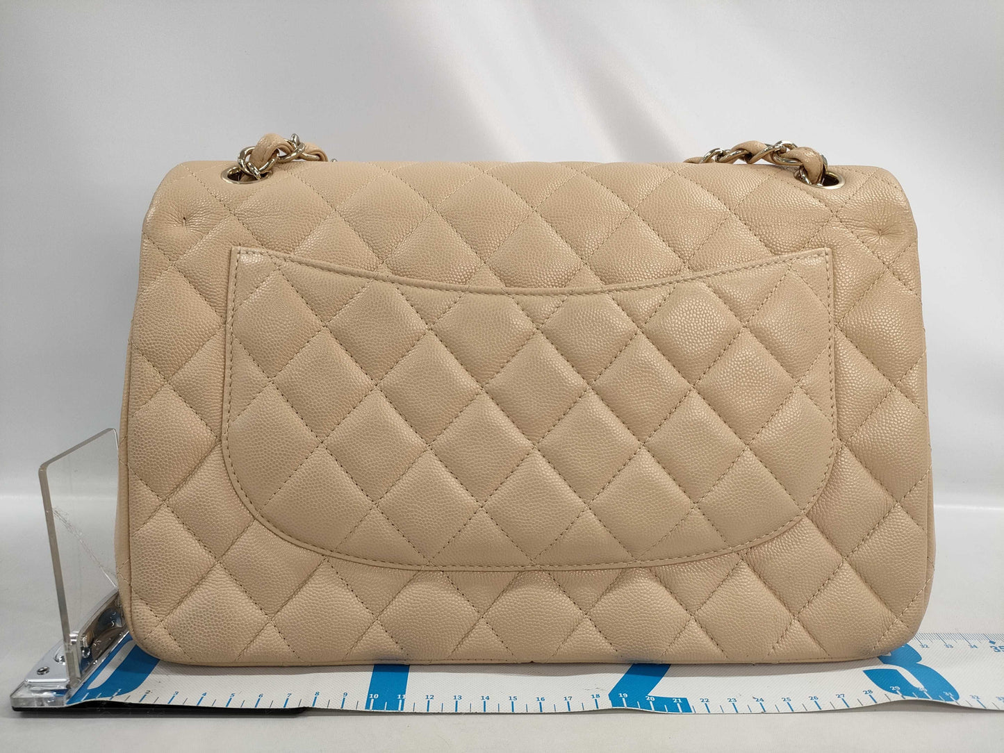 CHANEL Deca Matelasse 30 Shoulder Bag, Double Flap, Caviar Leather, Beige