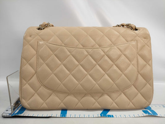CHANEL Deca Matelasse 30 Shoulder Bag, Double Flap, Caviar Leather, Beige