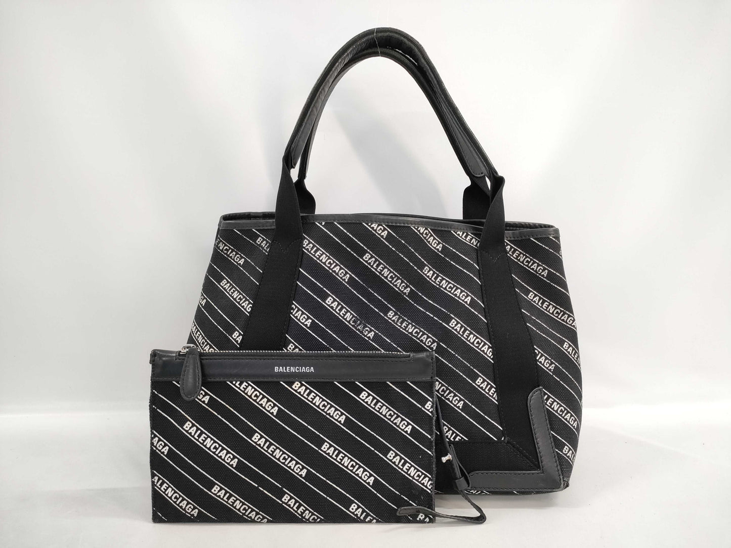 BALENCIAGA Navy Cabas Tote Bag with Pouch and Handbag